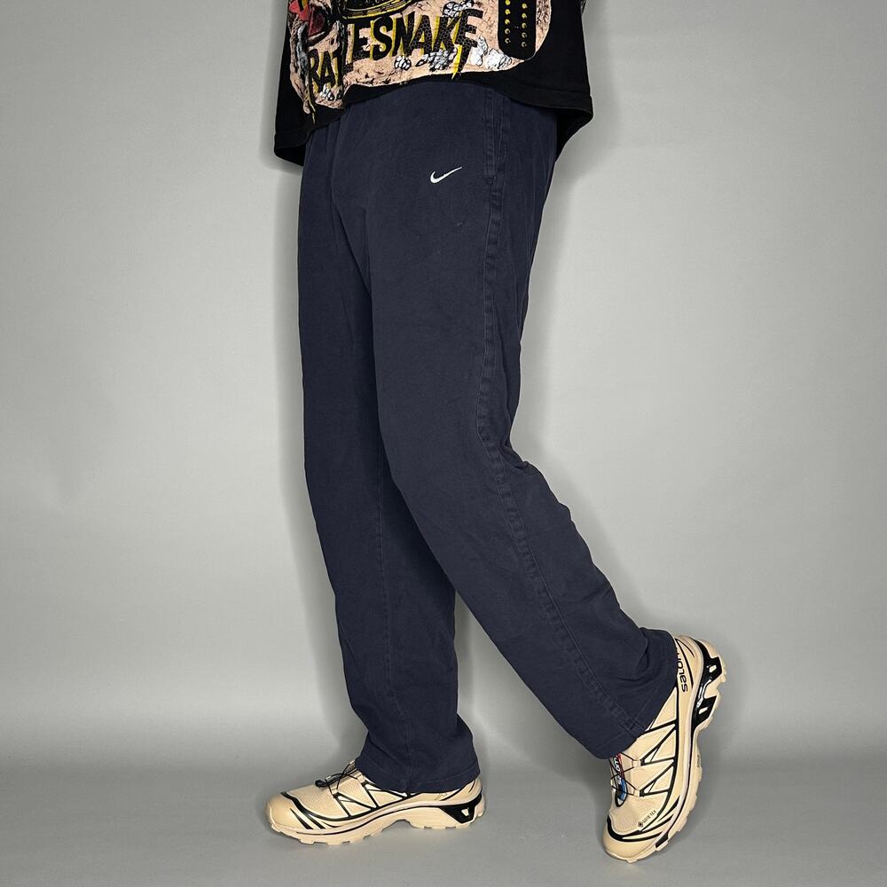 Vintage Y2K Nike Sweatpants Mens M Baggy Wide Leg Navy Blue White Swoosh Cotton